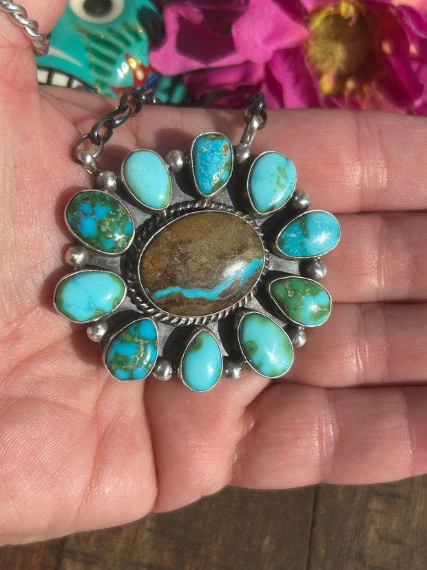 Boulder Ribbon and Sonoran Turquoise Cluster Necklace