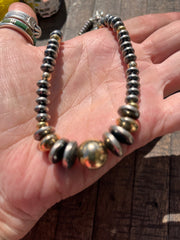 20" Graduated Saucer Navajo Style Pearl and Gold Filled Beads