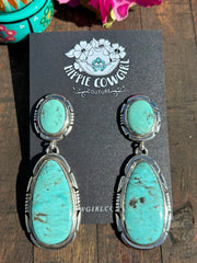 2 Stone Kingman Turquoise Dangle Earrings