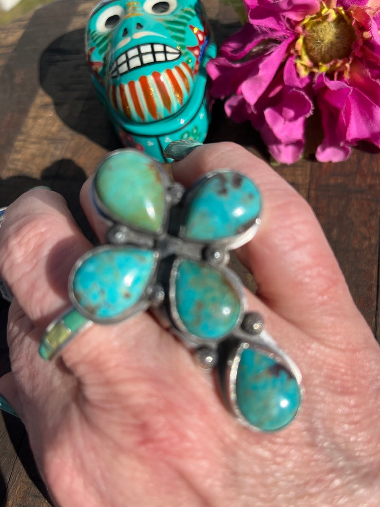 Adjustable Kingman Turquoise Cross Ring #2