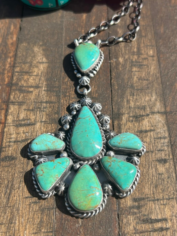 Kingman Turquoise Flower Cluster Necklace