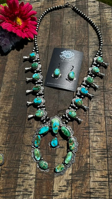 Sonoran Gold Turquoise Stamped Squash Blossom Set