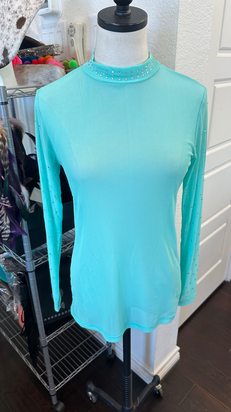 Turquoise + Rhinestone Mesh Shirt