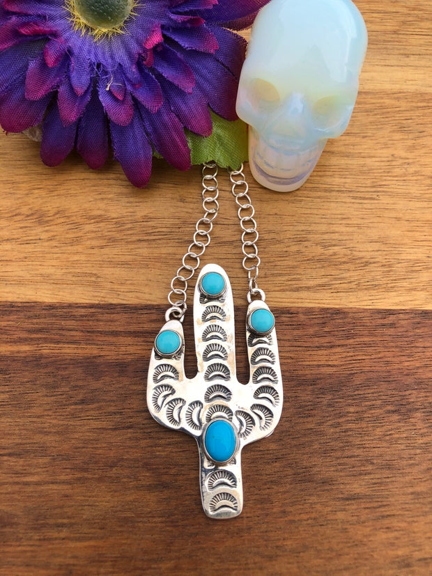 Stamped Turquoise Cactus Necklace