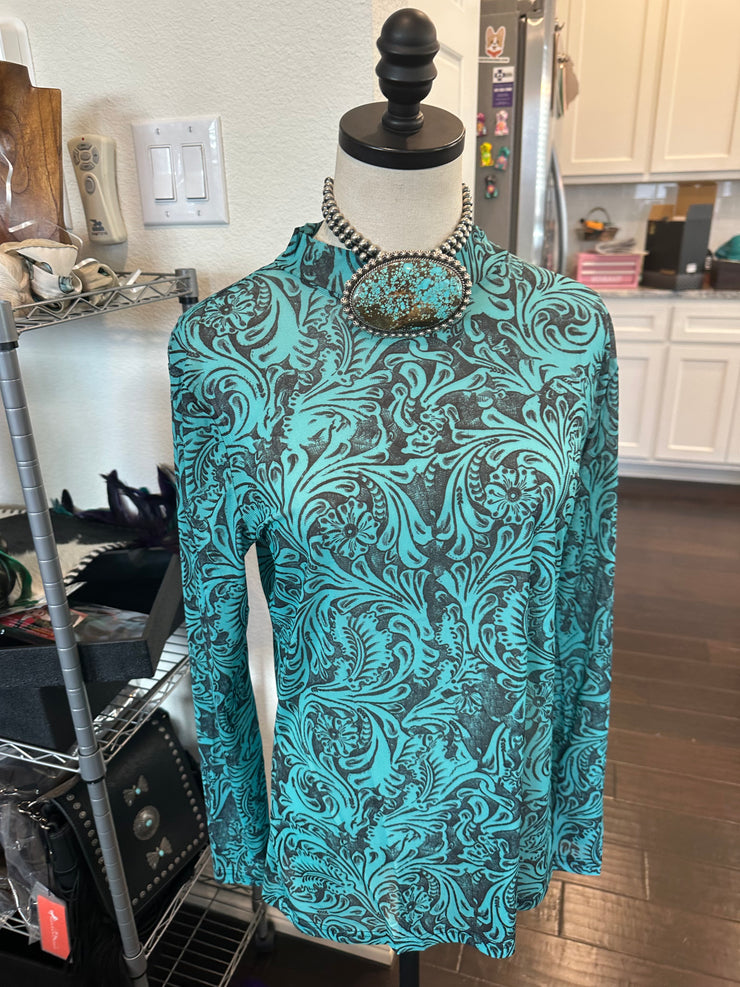 Tooled Turquoise Mesh Shirt