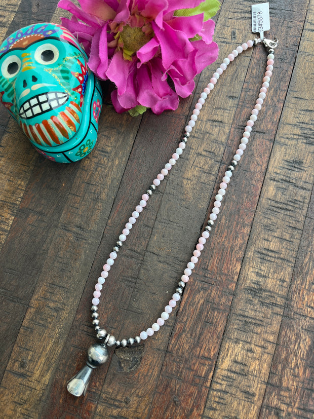 "Cotton Candy" Bead Necklace with Squash Blossom Pendant