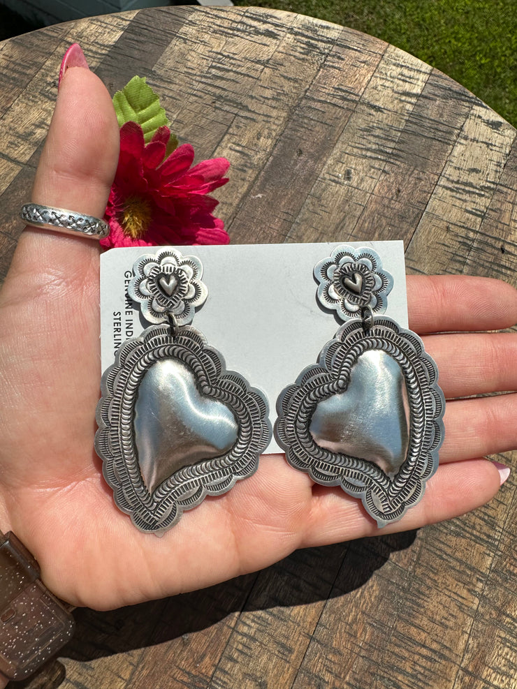 Sterling Heart Concho Earrings