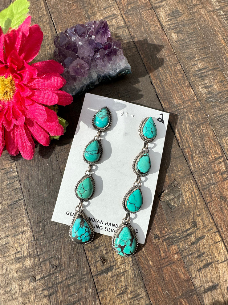 4 Stone Nevada Turquoise Earrings #2