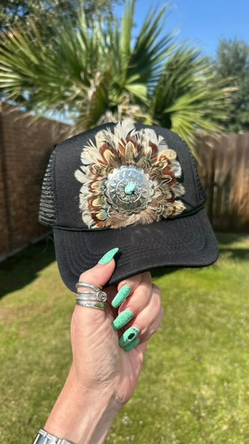 JJ’s XL Concho Light Feather Turquoise Hat