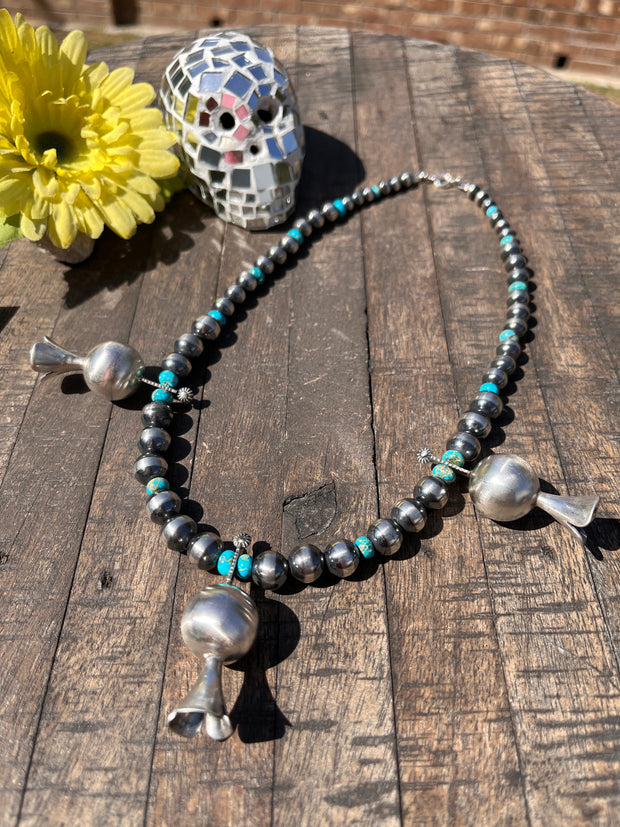 Sterling Pearl and Kingman Blossom Necklace