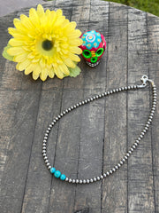 16" "Navajo Style" Pearls and Turquoise Necklace