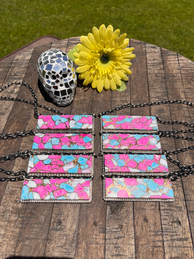 XL Cotton Candy Kingman Bar Necklace A-H