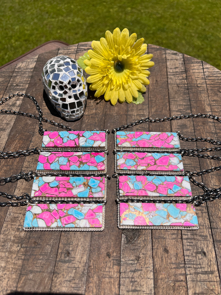XL Cotton Candy Kingman Bar Necklace A-H