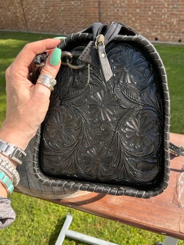 XL Tooled Black Concho Duffle Bag