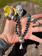 Sterling Pearl and Kingman Blossom Necklace