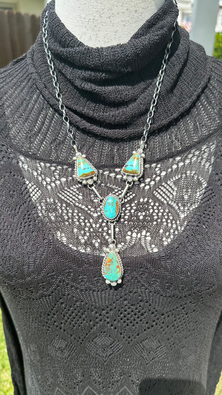 4 Stone Kingman Turquoise Mini Lariat Set- A