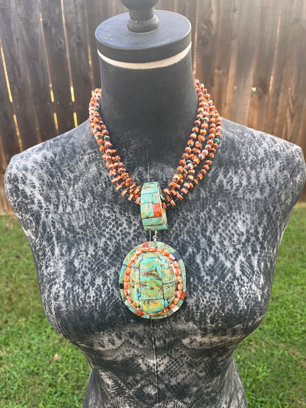 Multi Strand Inlay Kingman Hat Necklace