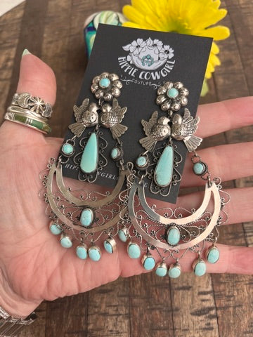 Sterling and Turquoise Filigree "Wedding" Earrings