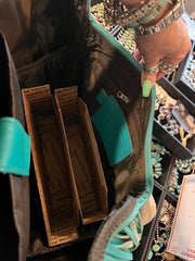Brown and White Turquoise Fringe and Cowhide Backpack
