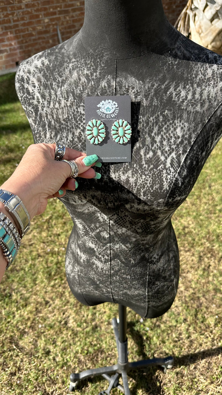 Green Kingman Turquoise Cluster Earrings