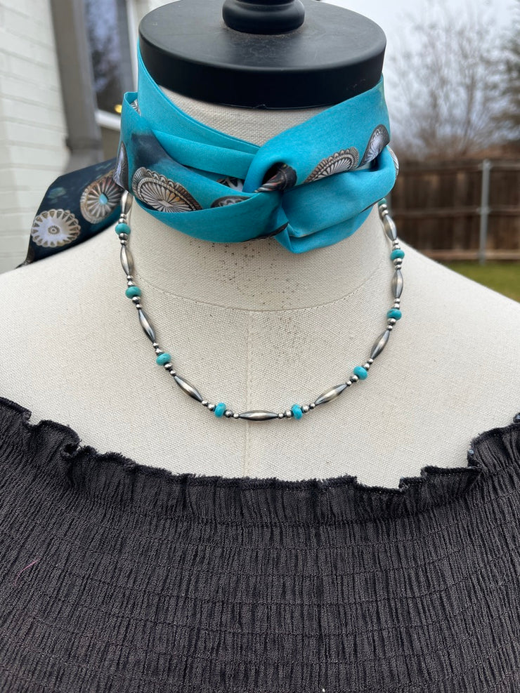 Kingman Turquoise and Melon Bead Necklace