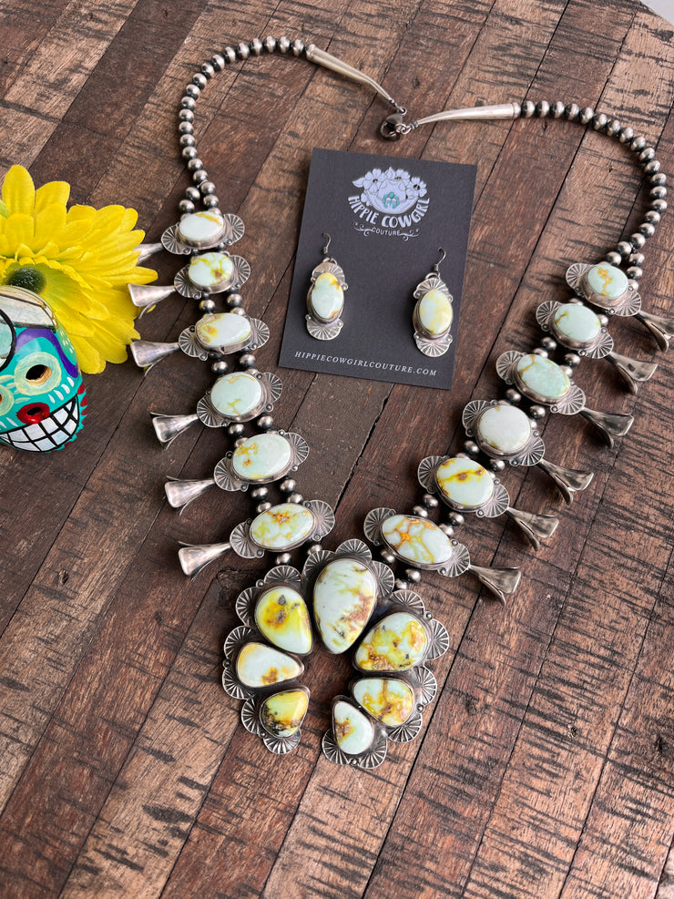 Palomino Variscite Squash Blossom Set