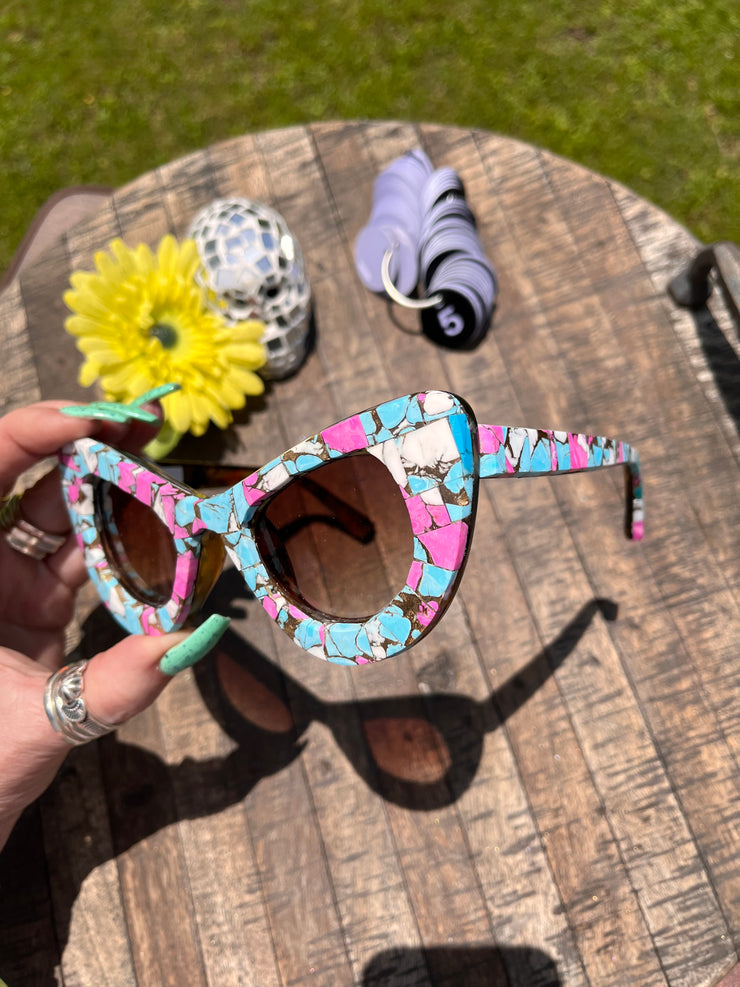 Handmade Cotton Candy Kingman Inlay Sunglasses #5