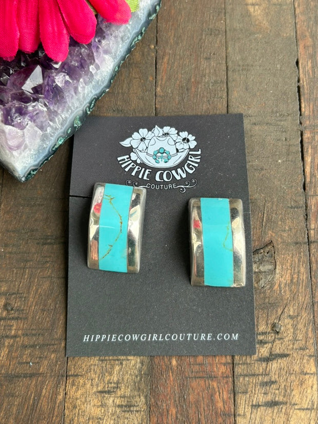 Sterling Silver and Turquoise "Pyramid" CLIP ON Earrings