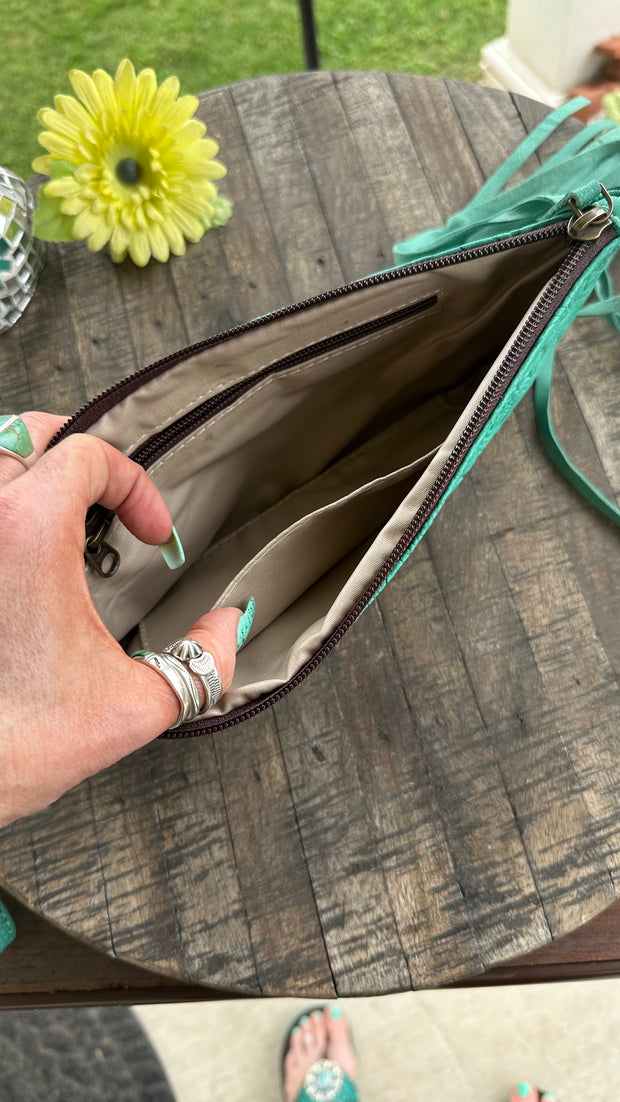 Turquoise Tooled Wristlet