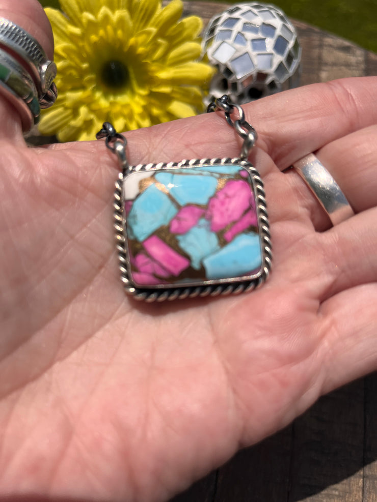 Square Cotton Candy Kingman Necklaces