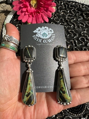 Blackjack Turquoise Two Stone Earrings #2