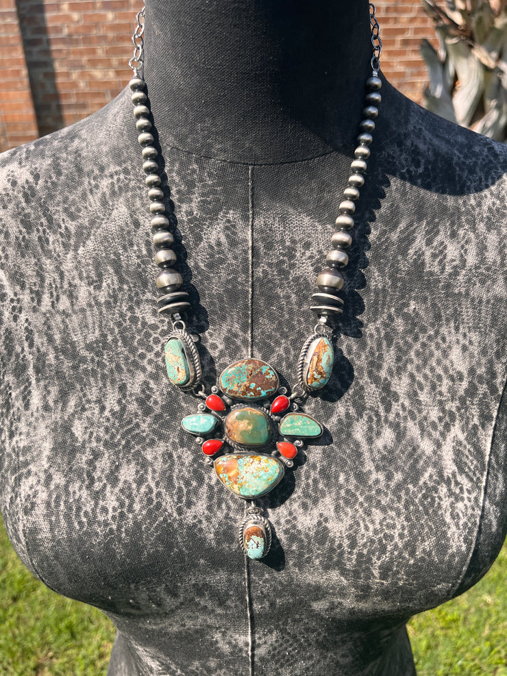 Royston Turquoise and Coral Pearl Necklace