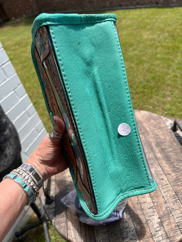 Clear Turquoise Tooled Bag