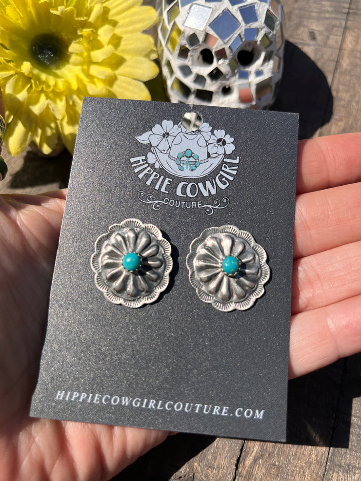 Mini Sterling and Turquoise Concho Earrings