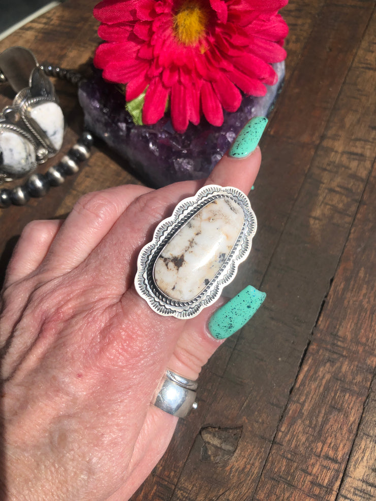 White Buffalo Single Stone Ring