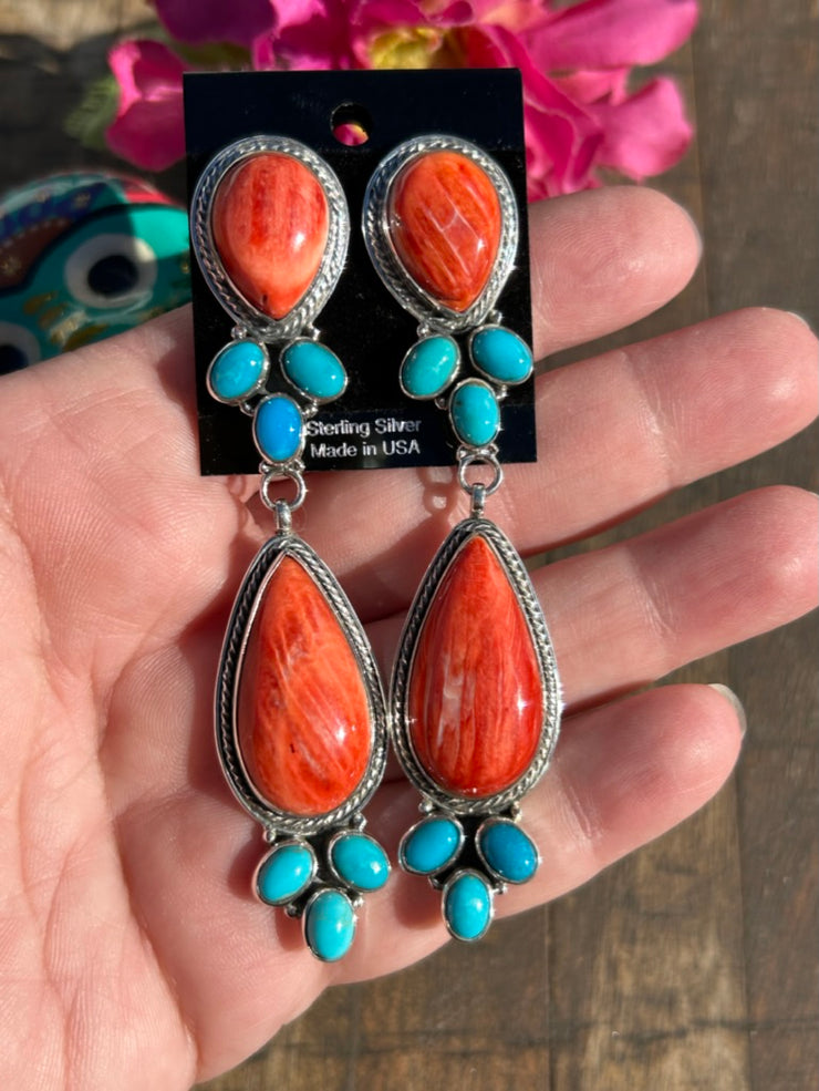 Red Spiny And Kingman Turquoise Dangles