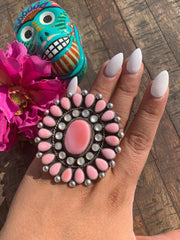 Adjustable Pink Conch and Mother of Pearl Cluster Ring