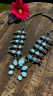 Golden Hills Turquoise and Coral Squash Blossom Set