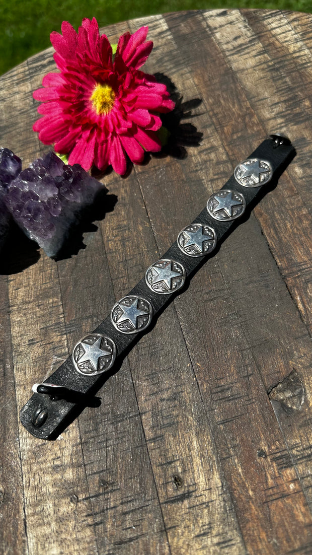 Sterling and Black Leather Star Bracelet