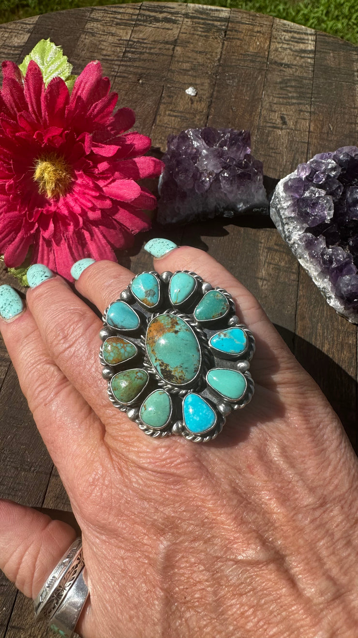 Adjustable Kingman Turquoise Cluster Ring