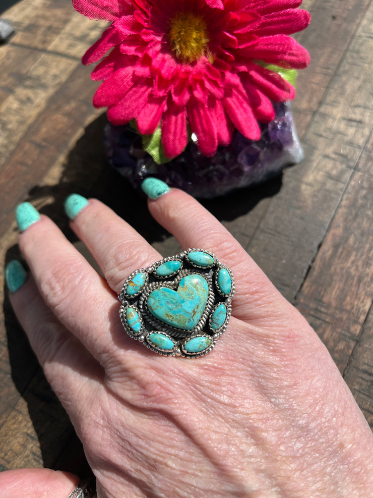 Adjustable Kingman Heart Ring