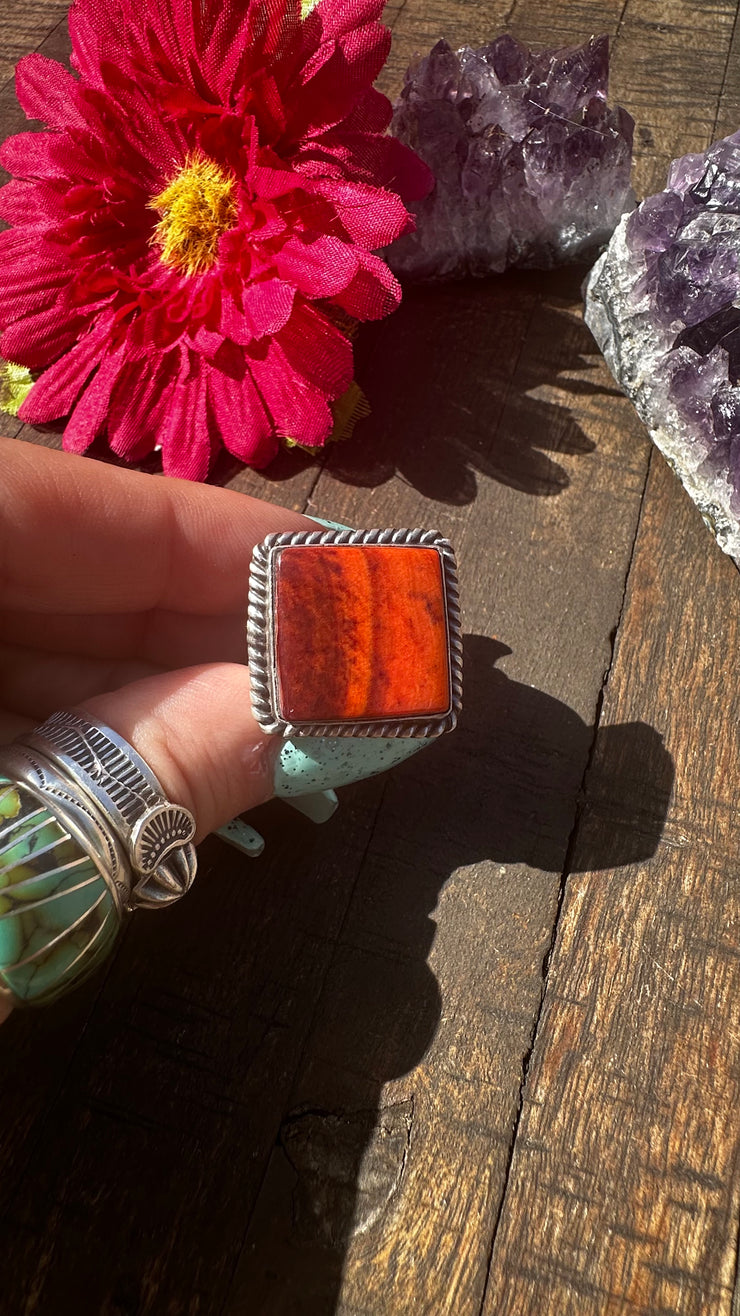 Adjustable Orange Spiny Square Ring #5