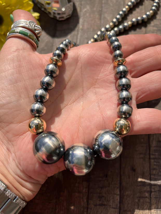 18" Navajo Style Pearl and Gold Filled Beads