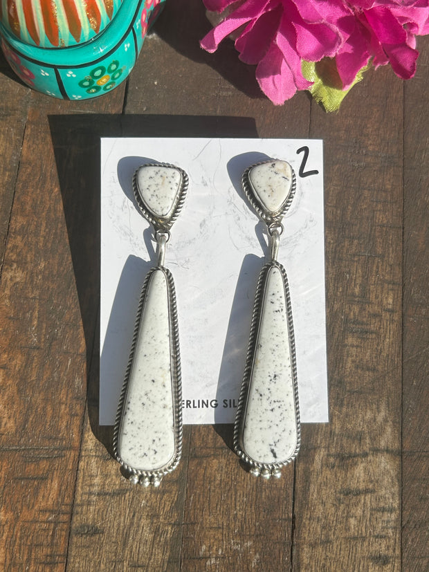 2 Stone White Buffalo Dangle Earrings #2