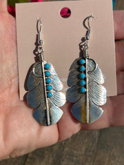 Sterling and Kingman Feather Earrings