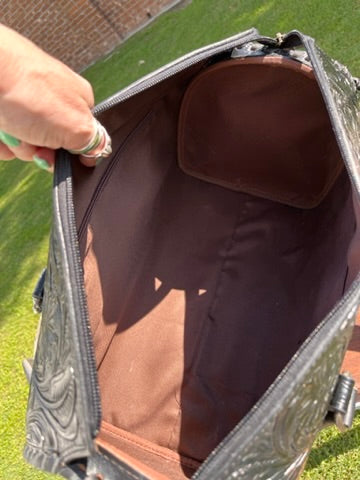 XL Tooled Black Concho Duffle Bag