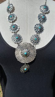 Sterling and Turquoise Concho Necklace Set