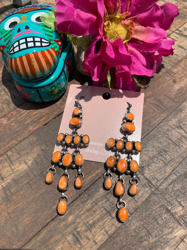 Orange Spiny Chandelier Earrings