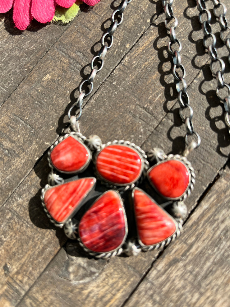 Red Spiny Half Cluster Necklace