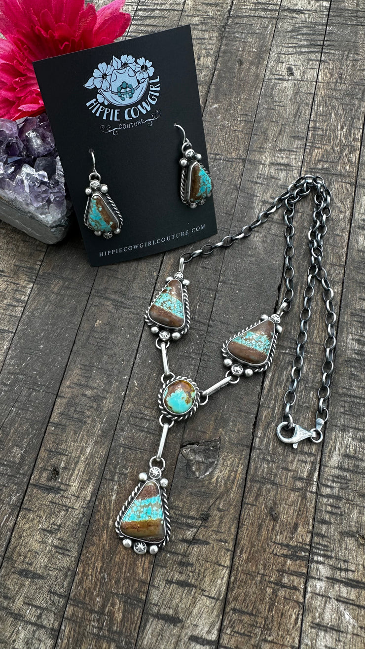 4 Stone Kingman Turquoise Mini Lariat Set- E